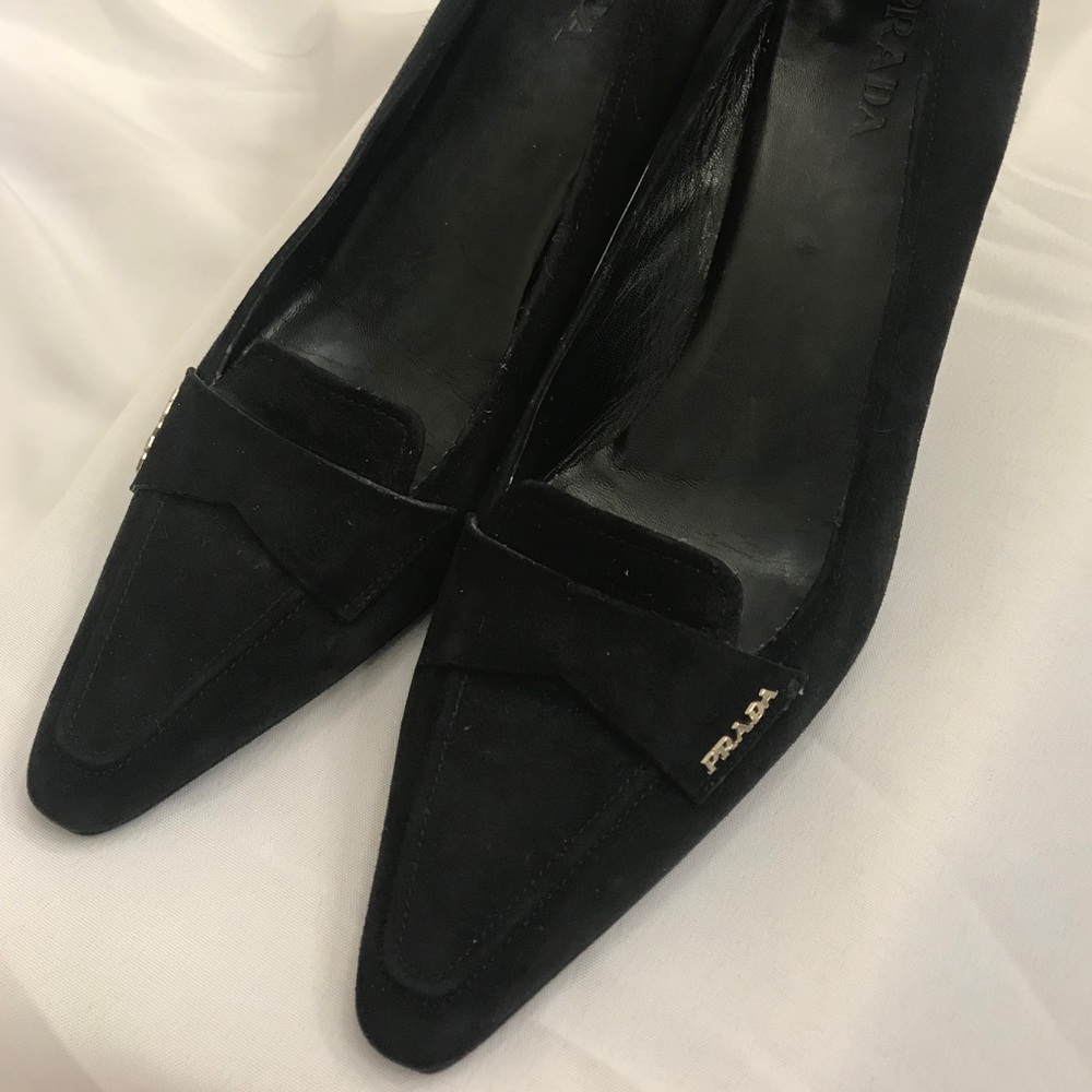 Prada Black Suede 3 inch pointed heels.
